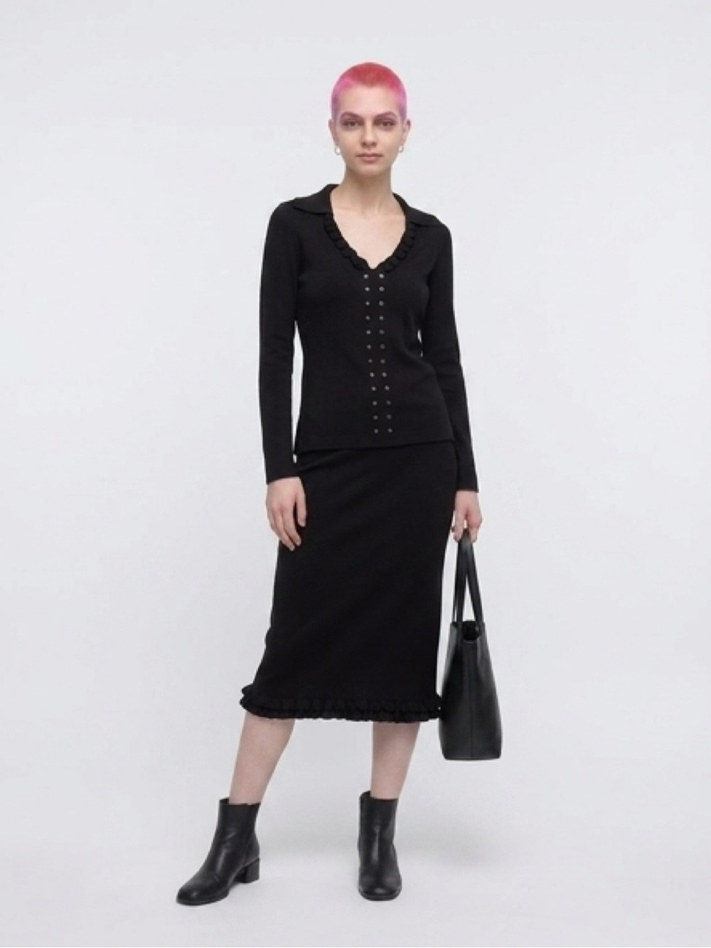 Classic choclate Knit Midi Skirt - Women's